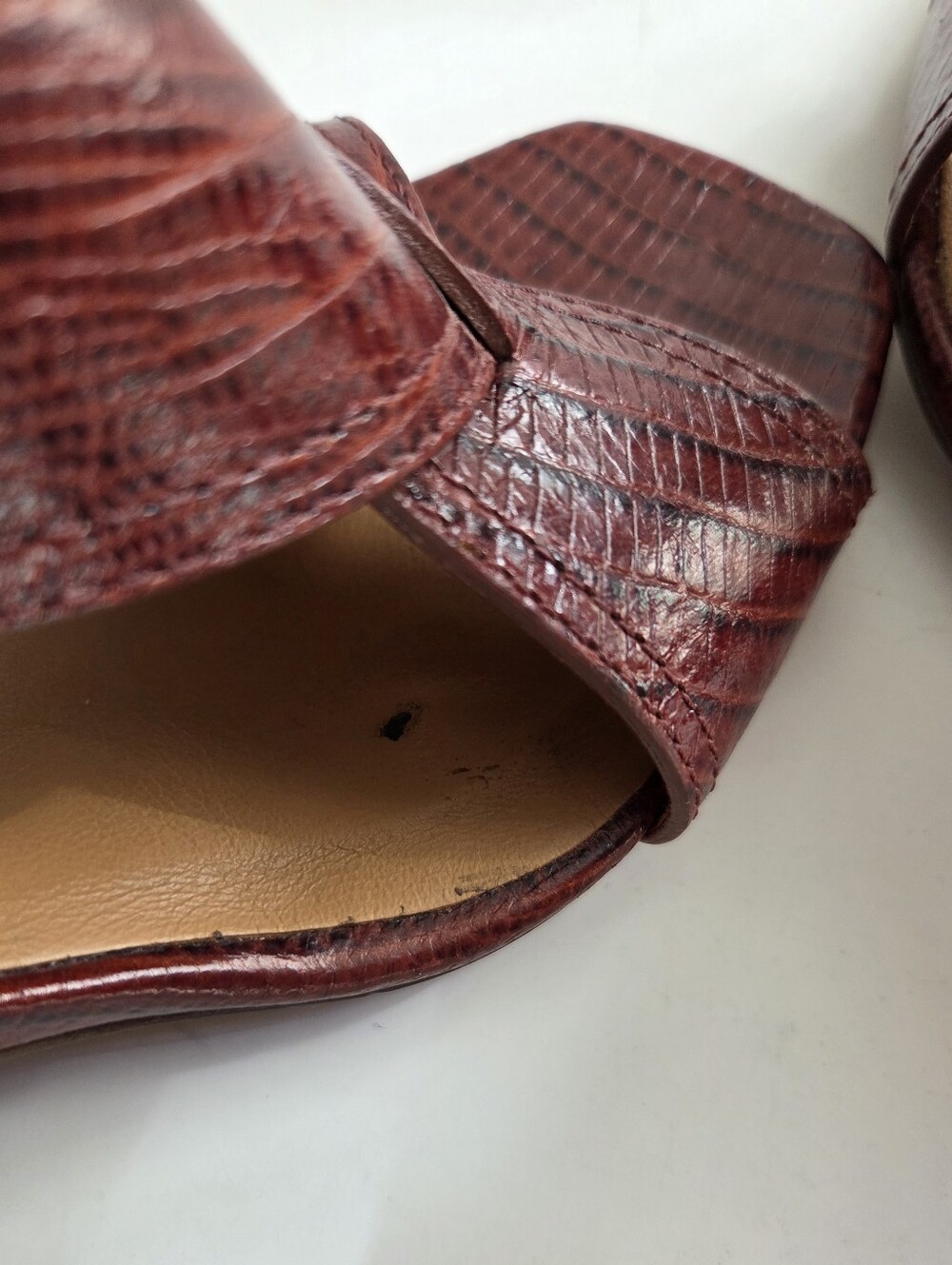 Sézane | Sacha Burgundy Croc-Embossed Leather Block Heel Sandals - Picture 13 of 15